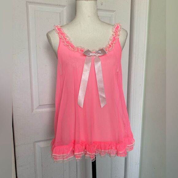 Victoria's Secret’s Baby Doll Negligee and Pant Set in Pink with Lace - Picture 1 of 11